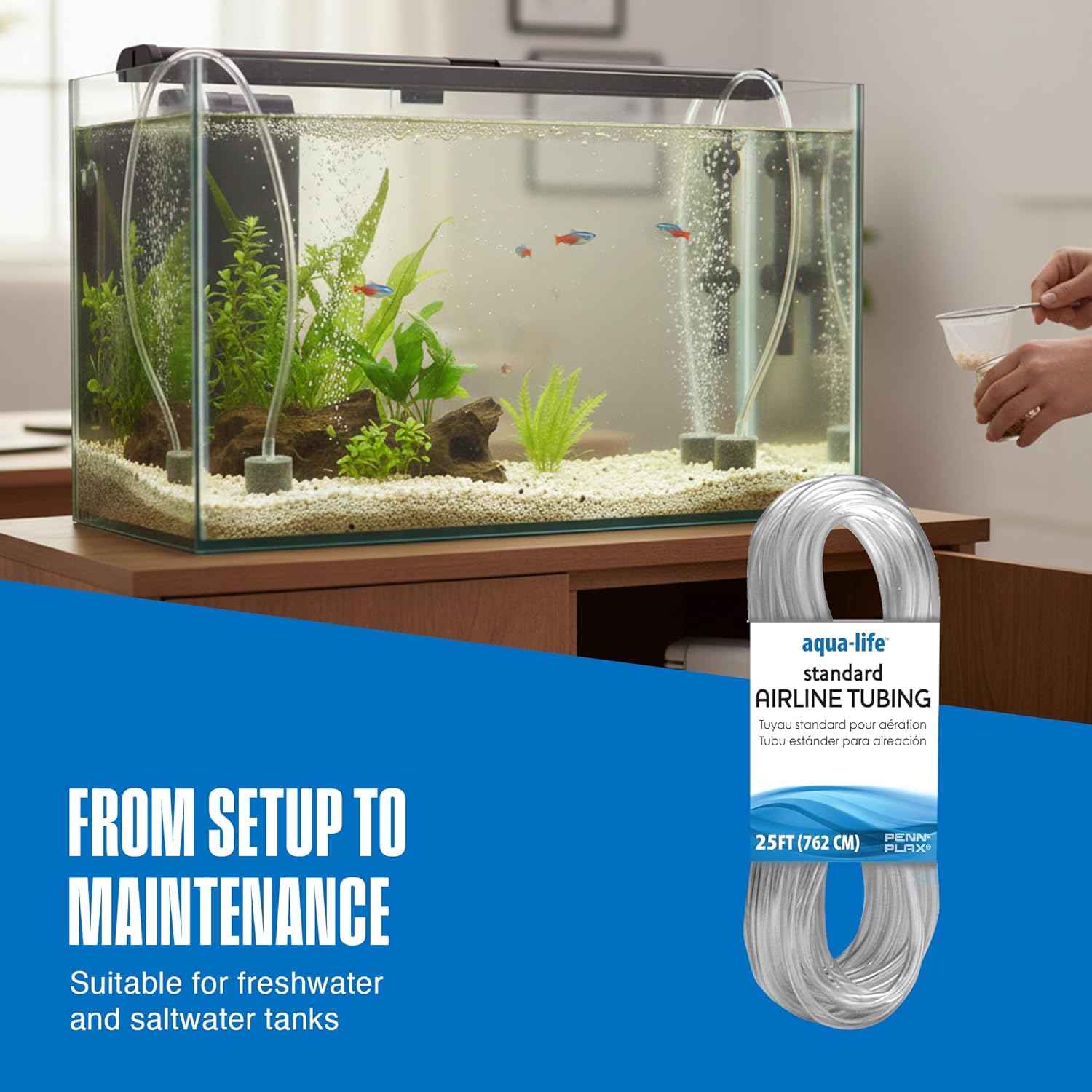 Aqua-Life Standard Airline Tubing - 3/16 Inch Flexible Airline Hose for Aquarium Pumps, Fish Tank Line for Air Stones