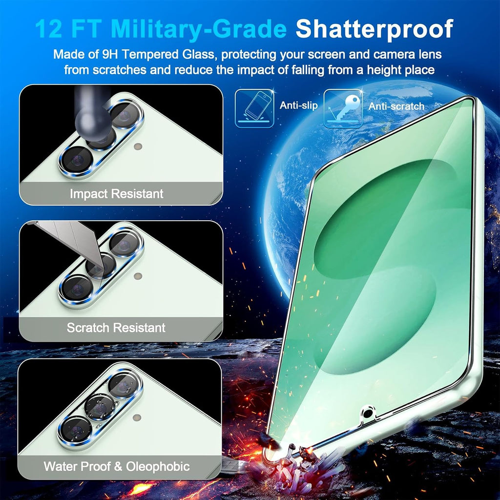 3 Pack for Samsung Galaxy S25 Screen Protector Tempered Glass + 3 Pack Camera Lens Protector, Military Grade