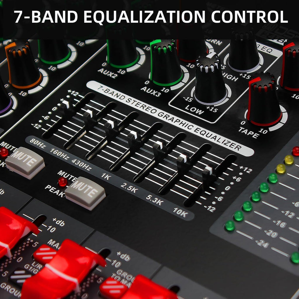 8 Channel Audio Mixer Professional Sound Mixing Board with 99 DSP Effects, 7-band EQ Digital DJ Mixer Console w/USB