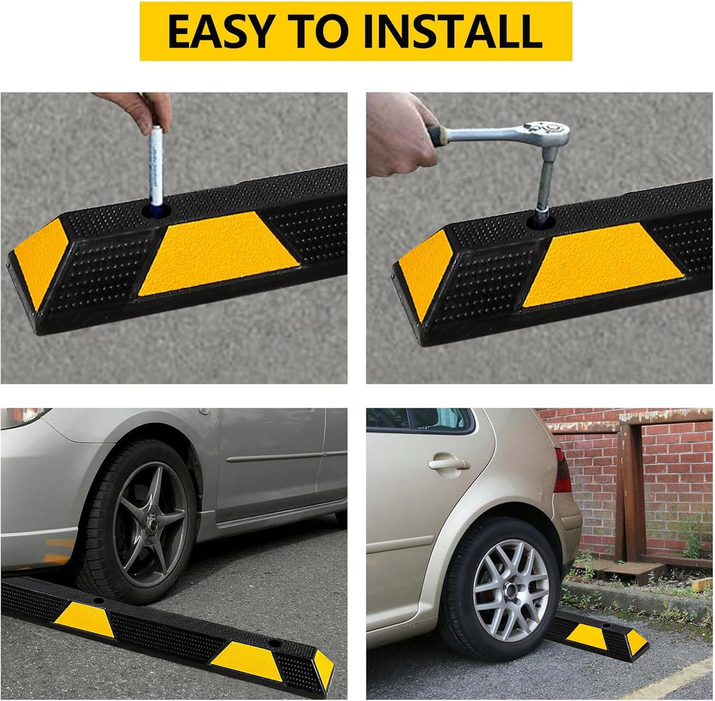 2-Pack Rubber Parking Curb, 72 Inch Heavy Duty Parking Stoppers, 55000 LBS Capacity Parking Bumpers, Garage Wheel