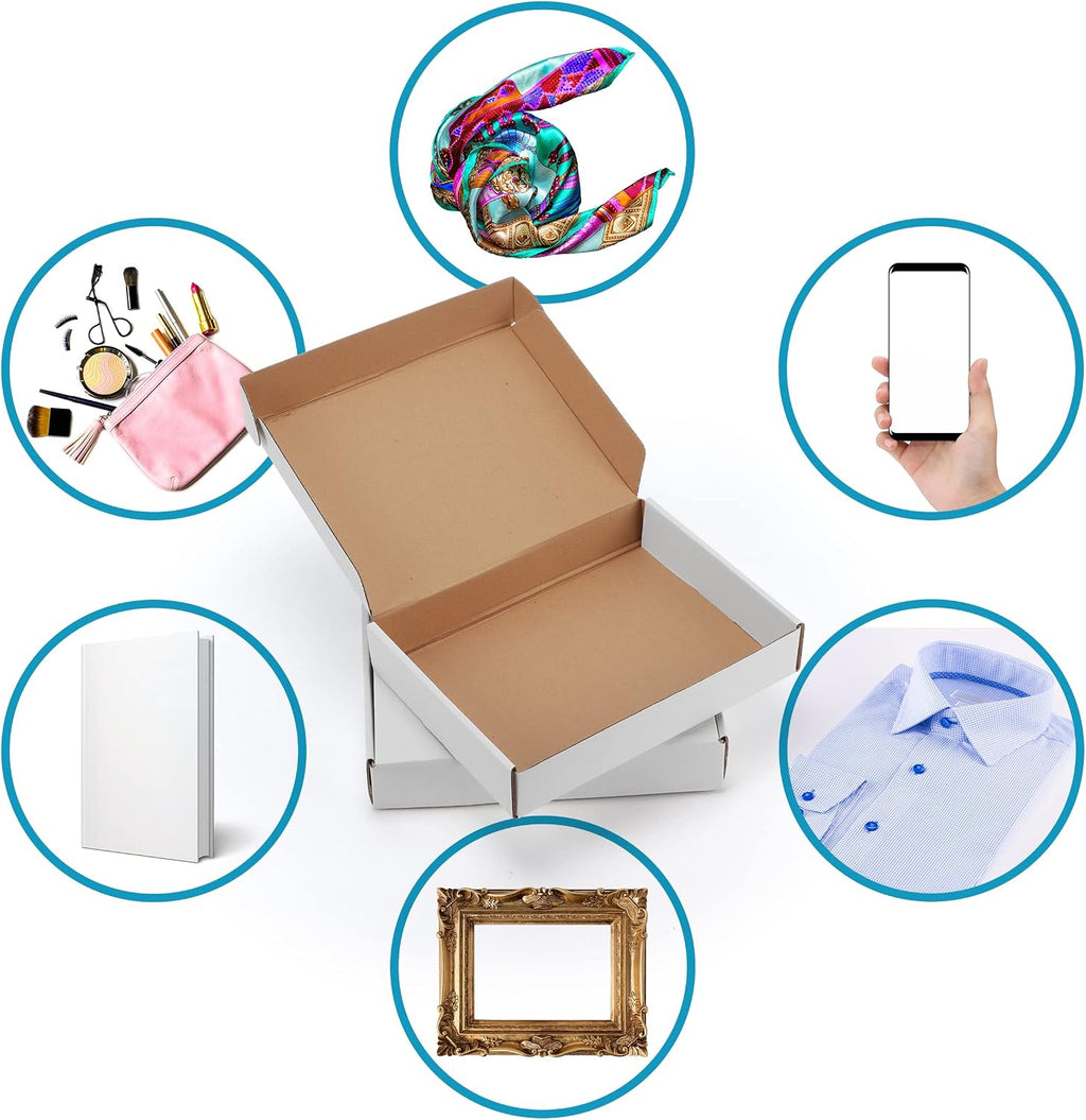 11x8x2 Inches Shipping Boxes Set of 20 White Corrugated Cardboard Mailing Boxes for Packaging, Small Business