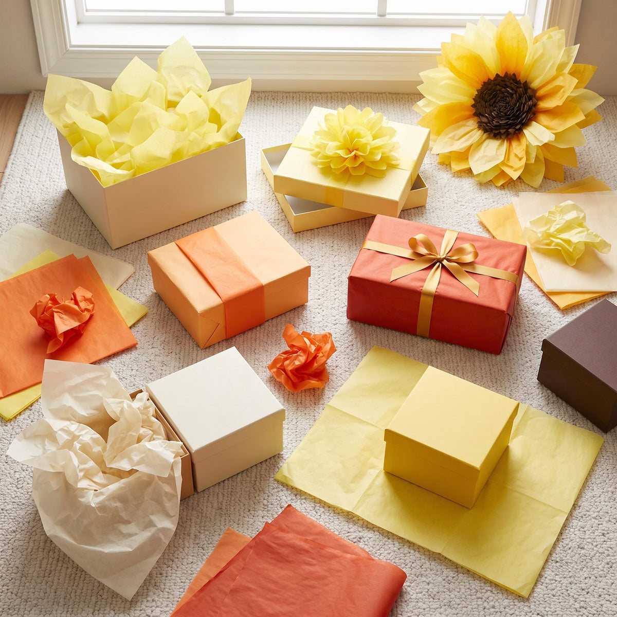 Assorted Yellow Tissue Paper 14x20in 150 Sheets Bulk Wrap in 5 Colors