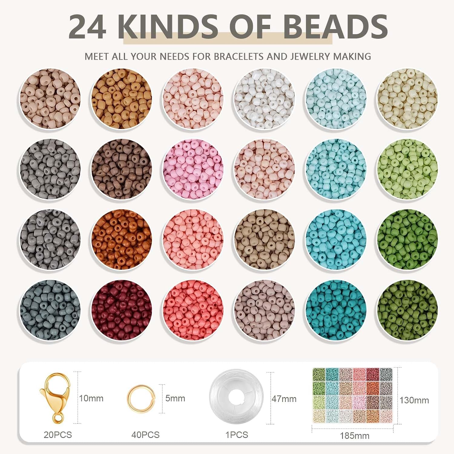 3mm Seed Beads for Jewelry Making Bracelet Making Kit Adults | 24 Colors glass bead | Bead kit for girls adults |