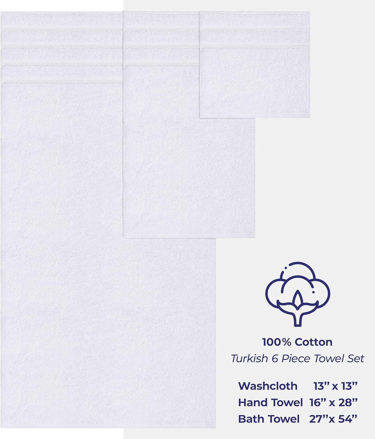 100% Cotton Luxury Turkish Towels, 6 Piece Towel Set | Soft Absorbent Quick Dry OEKO Tex Standard 100 Certificated