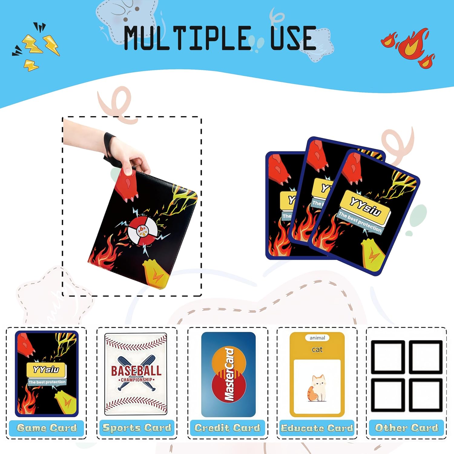 9 Pocket Trading Card Binder, 900 Pockets Card Collection Album | 50 Removable Sleeves,Double Sided Pocket,with Zip