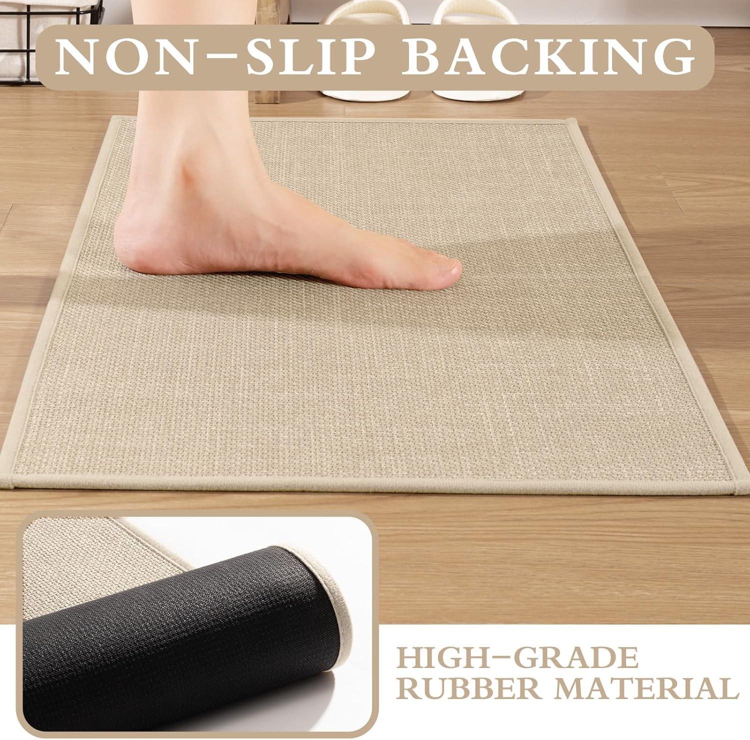 Beige Bathroom Rug Sets 2 Piece, Absorbent Bath Mat for Bathroom Non Slip Washable, Bath Room Mat Quick Dry, Thin