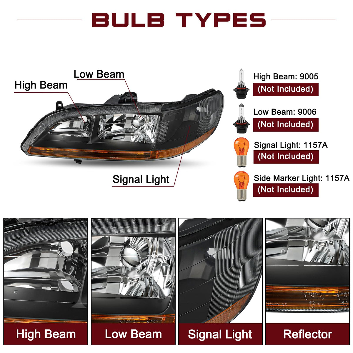 Halogen Headlight Assembly for 1998-2002 Honda Accord