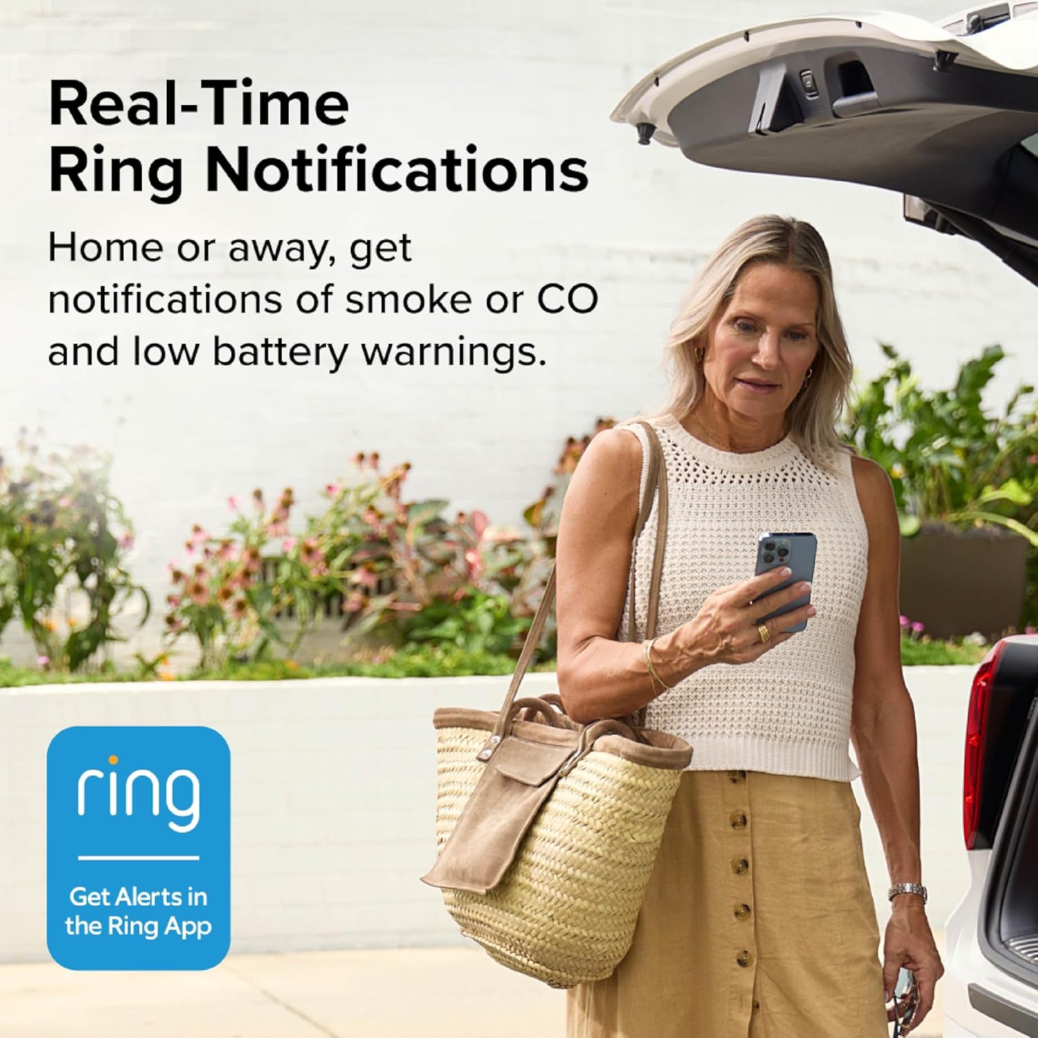 Smart Smoke and Carbon Monoxide Detector, Ring App Enabled for Real-Time Notifications, Wire-Free Interconnectivity