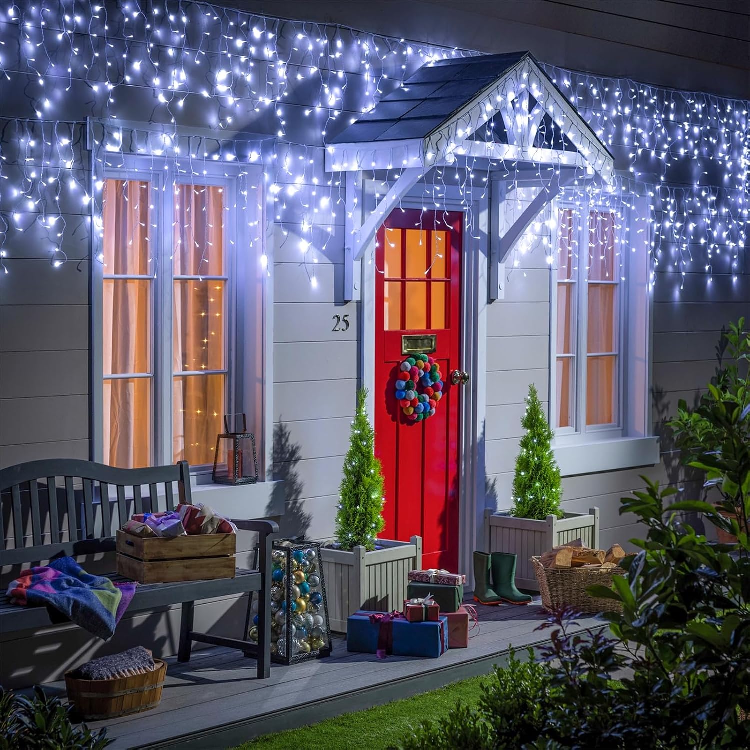 White Christmas Lights Outdoor, 33ft 400 LED Icicle Lights for Outside | Twinkle Lights Plug in 8 Modes Timer