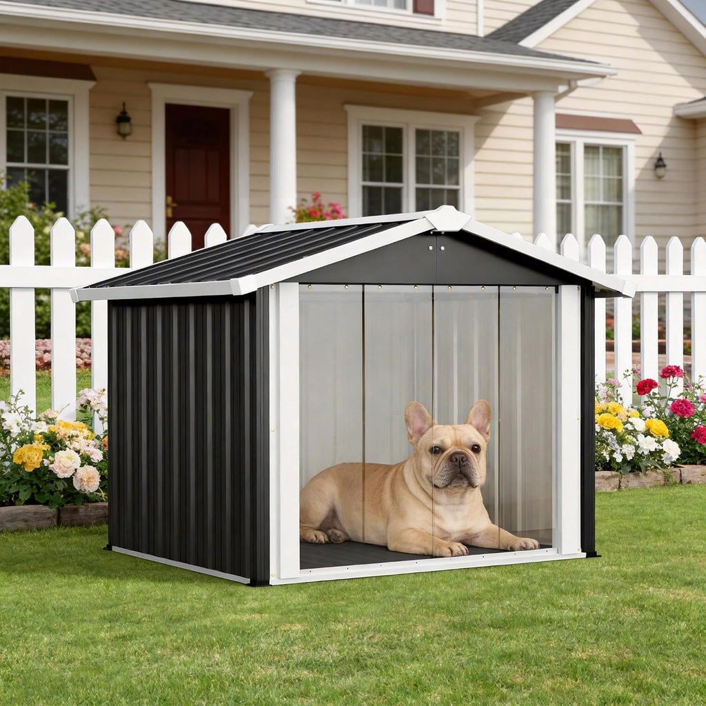 Metal Dog House for Large Dogs, Durable Waterproof Dog Kennel with Steel Frame, Removable Floor, Easy to