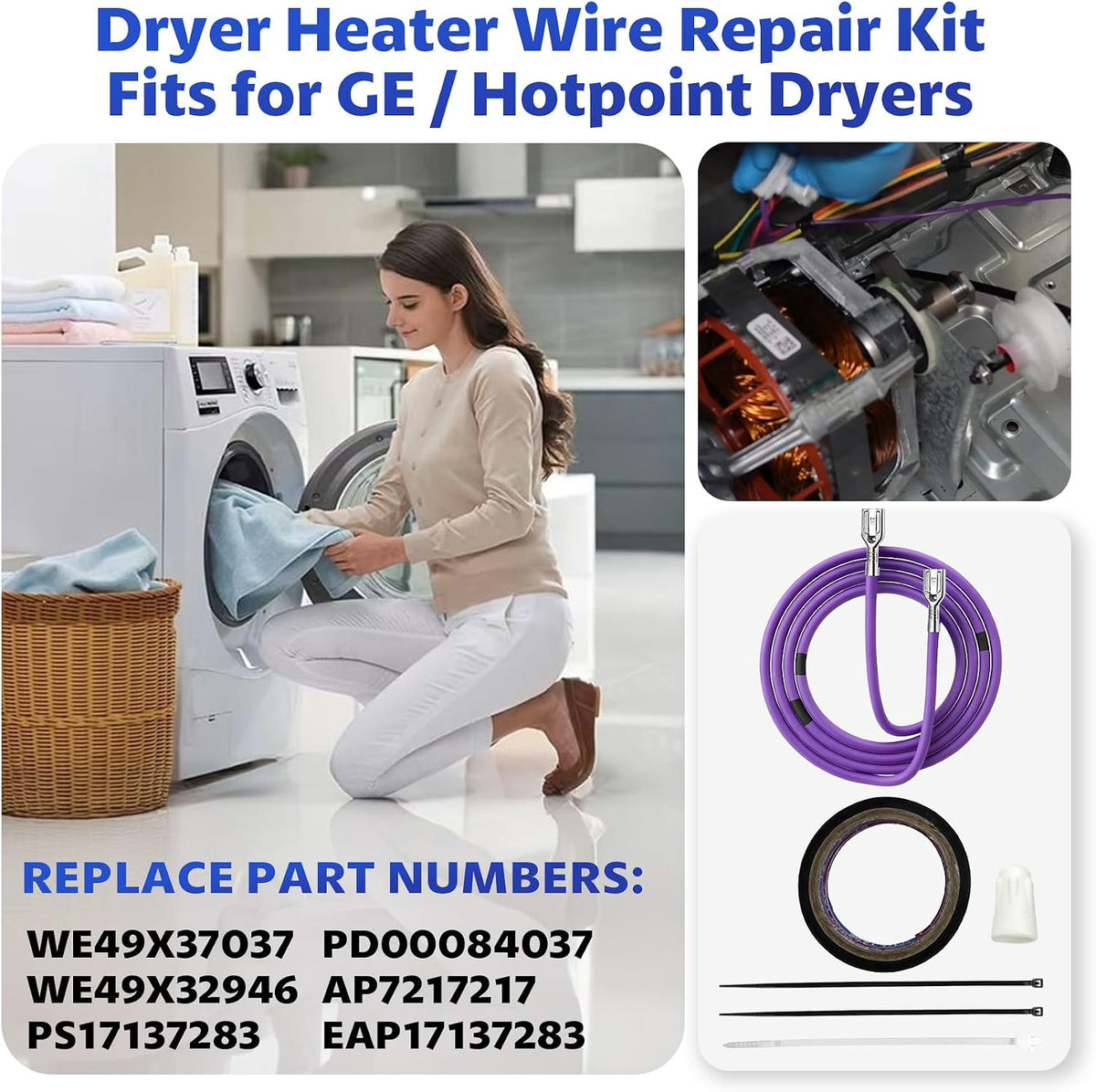 WE49X37037 Dryer Heater Wire Repair Heating Element Wire Kit Dryer Parts