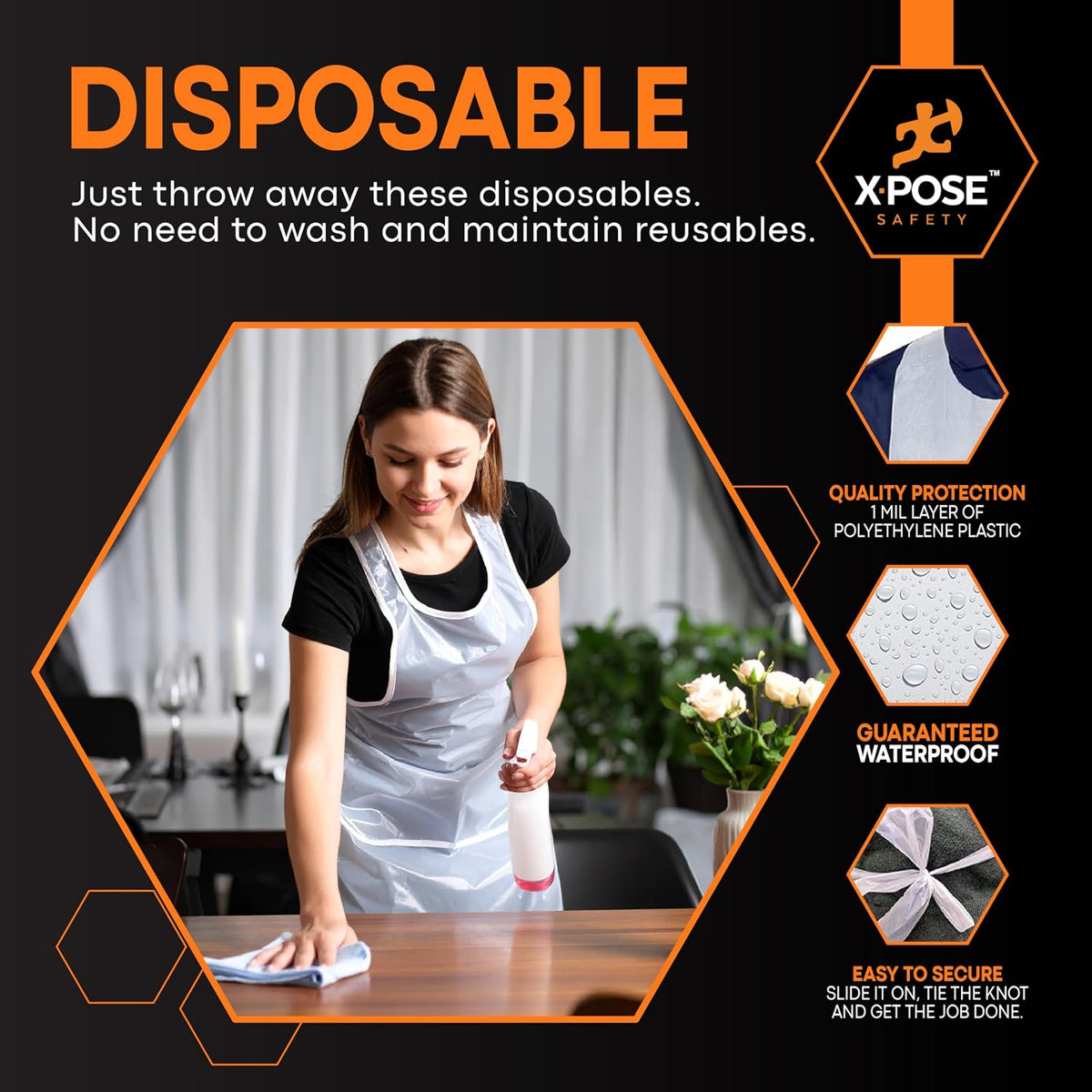 100 Pack White Disposable Aprons, Individually Wrapped Waterproof Polyethylene for Cooking, Food Prep and Cleaning, 1
