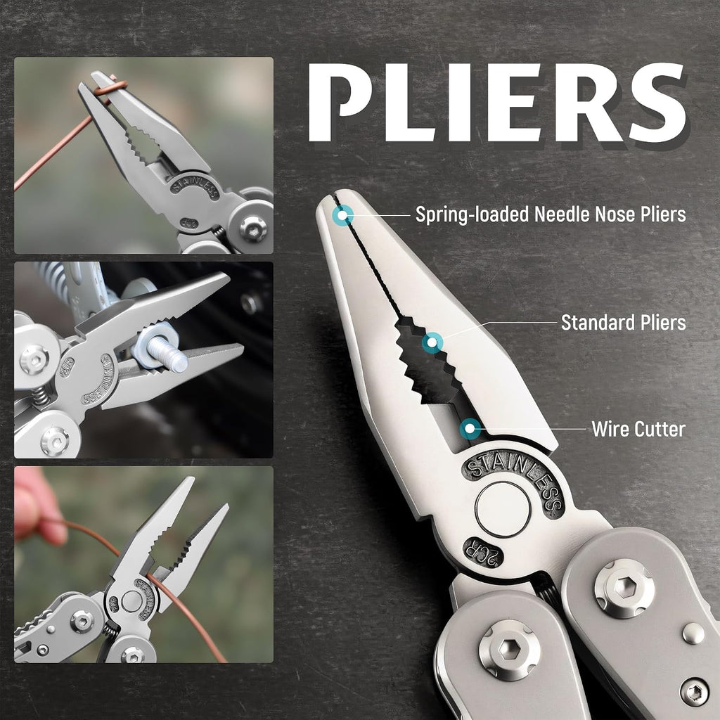 14-In-1 EDC Multitool Pliers with Nylon Sheath for Survival | Stainless Steel Multi Pliers, Pocket Knife, Bottle