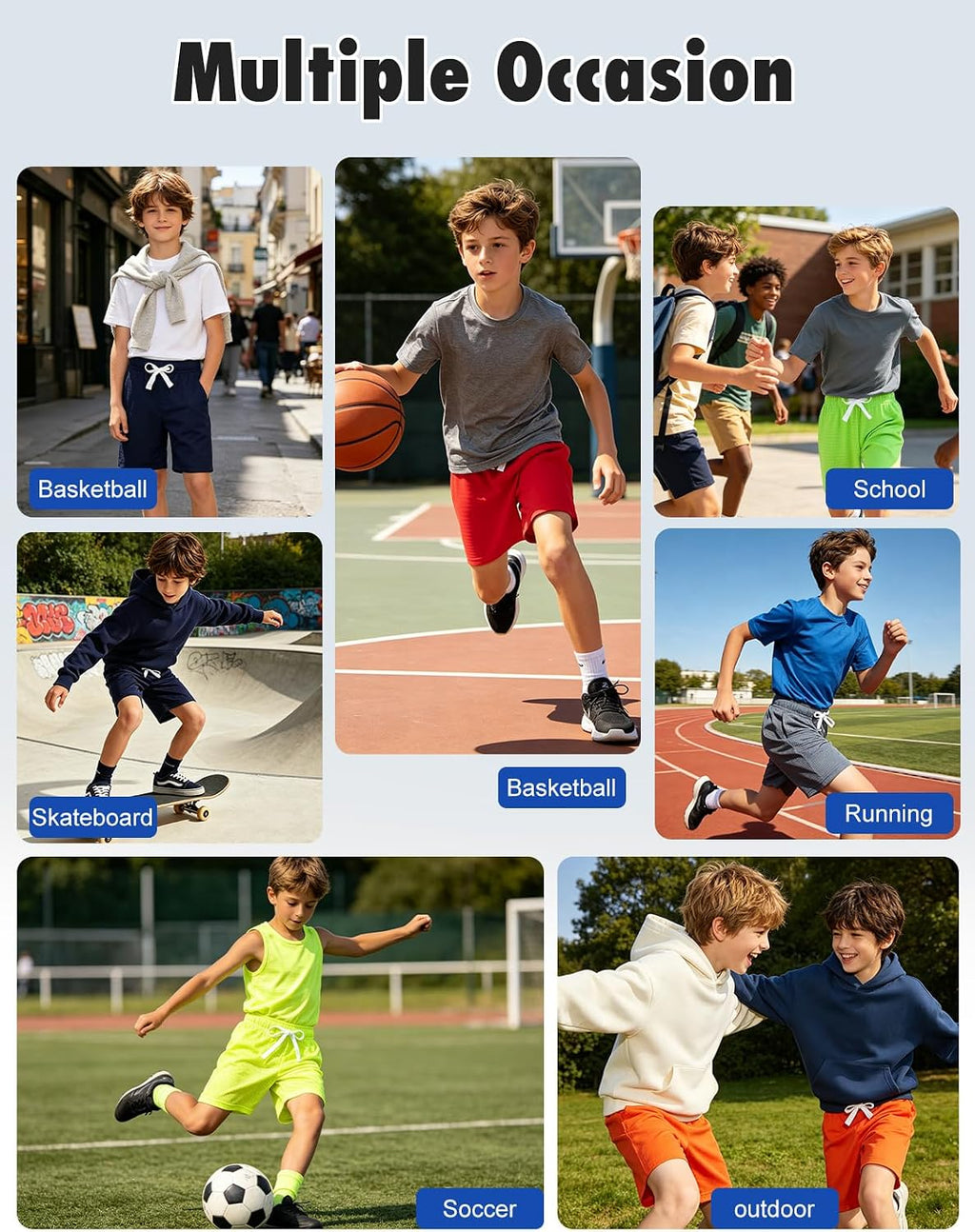 Boys Solid Breathable Mesh Shorts | Athletic Shorts Quick Dry Lightweight with Pockets for Basketball Gym Running Sports