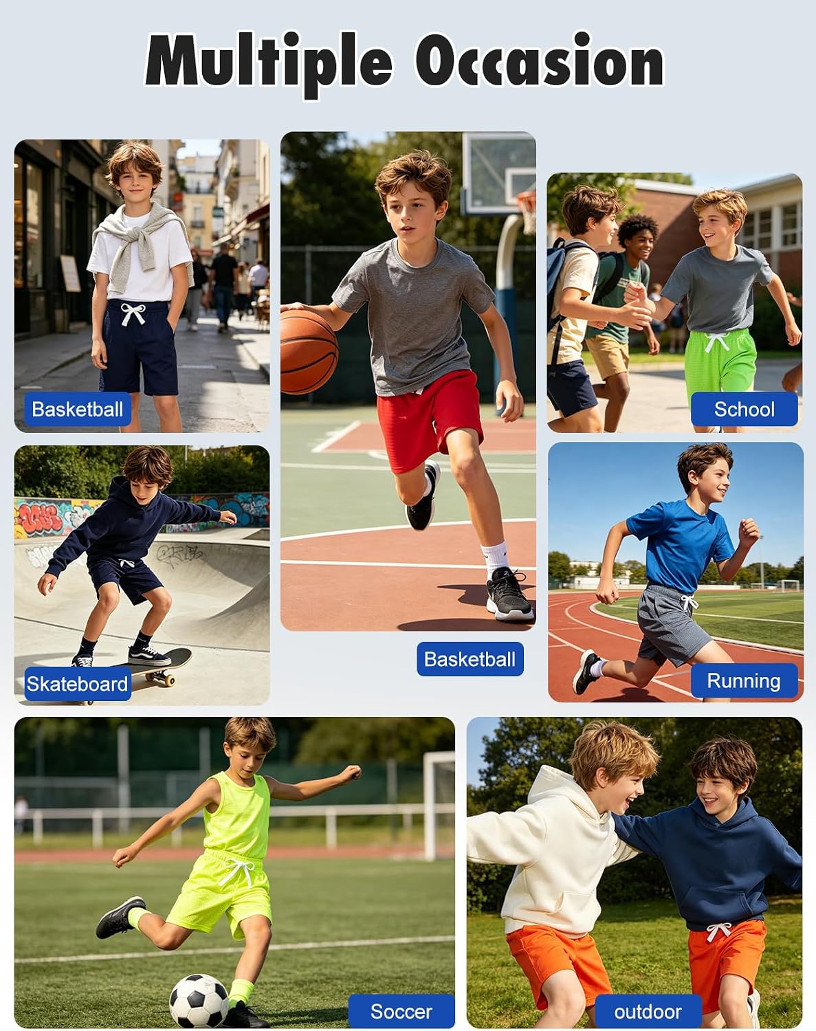 Boys Solid Breathable Mesh Shorts | Athletic Shorts Quick Dry Lightweight with Pockets for Basketball Gym Running Sports