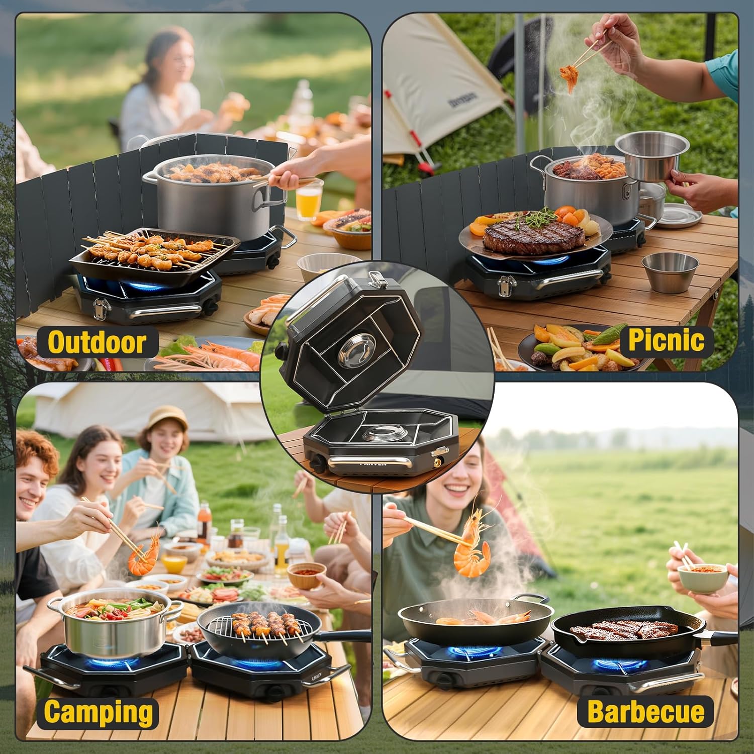 2 Burner Camping Stove, 20,000 BTU Propane Camp Stove with Wiandscreen | Foldable Portable Design with Storage Bag
