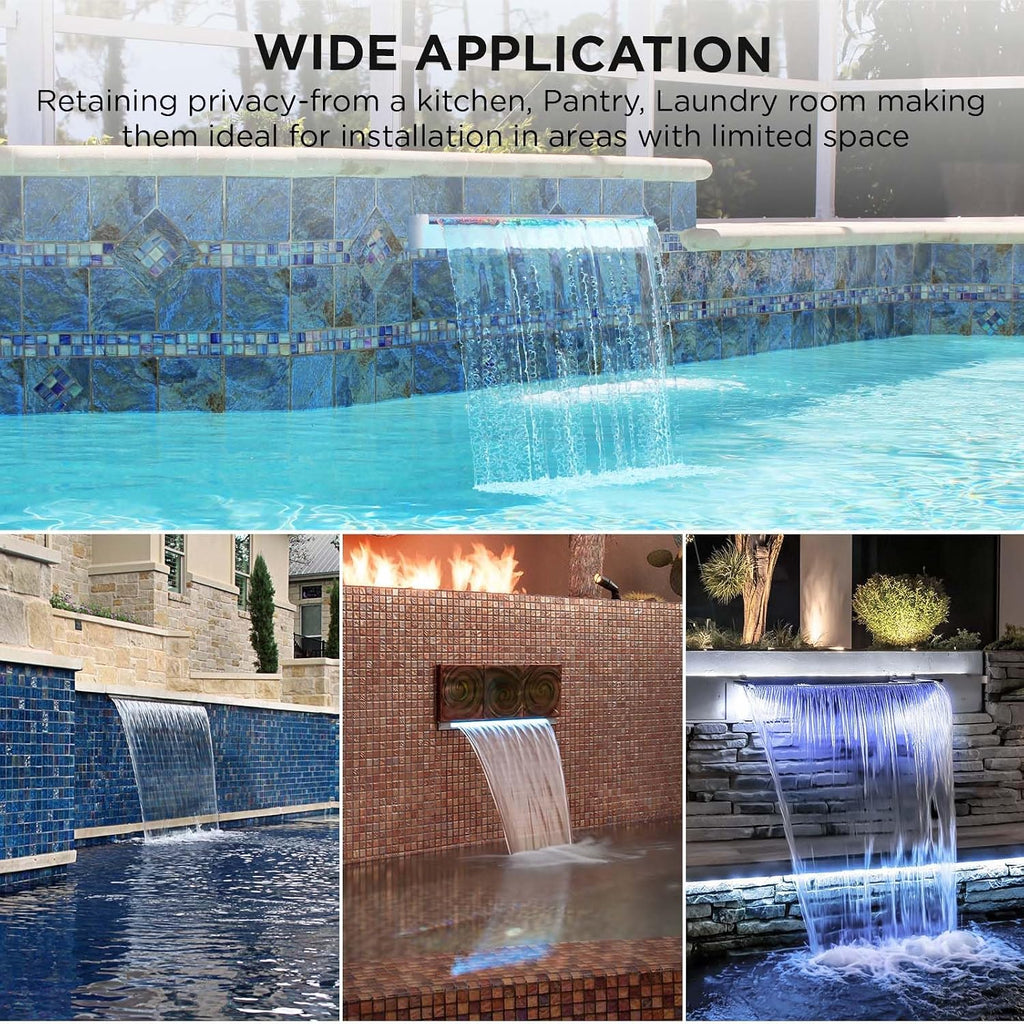 Pool Fountain Stainless Steel Waterfall with LED Lights - 11.8" LED Strip Remote Control with 18 Colors, Smooth Water