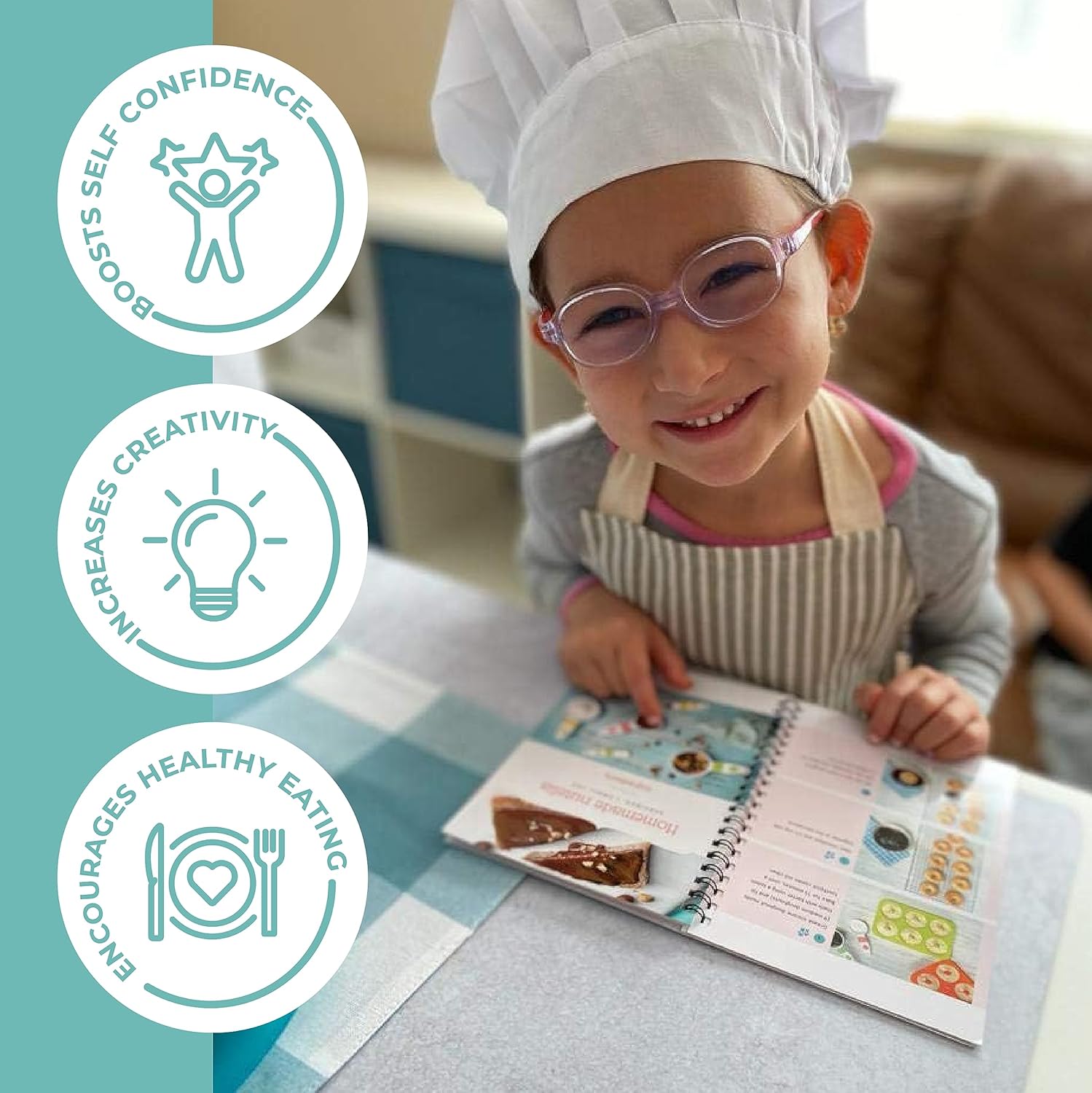 JR Kids Real Cooking and Baking Ultimate Gift Set | Montessori Kid-Safe Knives, Apron, Visual Cookbook, Timer
