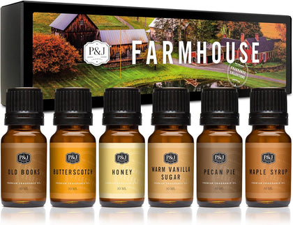 P&J Fragrance Oil Farmhouse Set | Old Books, Butterscotch, Honey, Warm Vanilla Sugar, Pecan Pie, Maple Syrup Candle