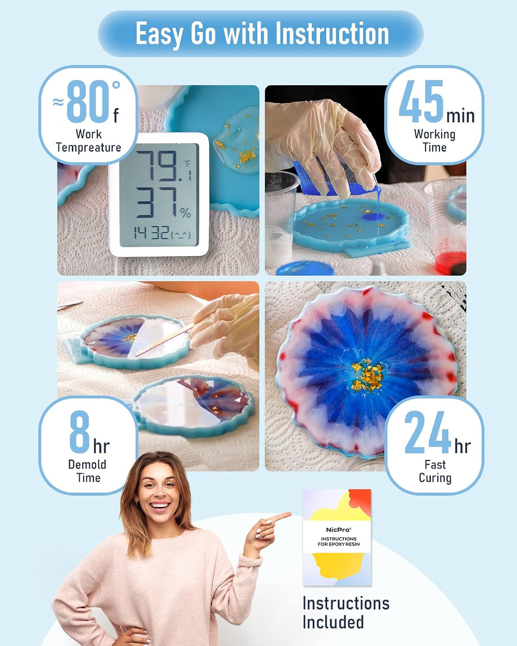8 Ounce Crystal Clear Epoxy Resin Kit, Food Safe Resin | DIY Starter Epoxy Resin for Art Craft, Canvas Painting