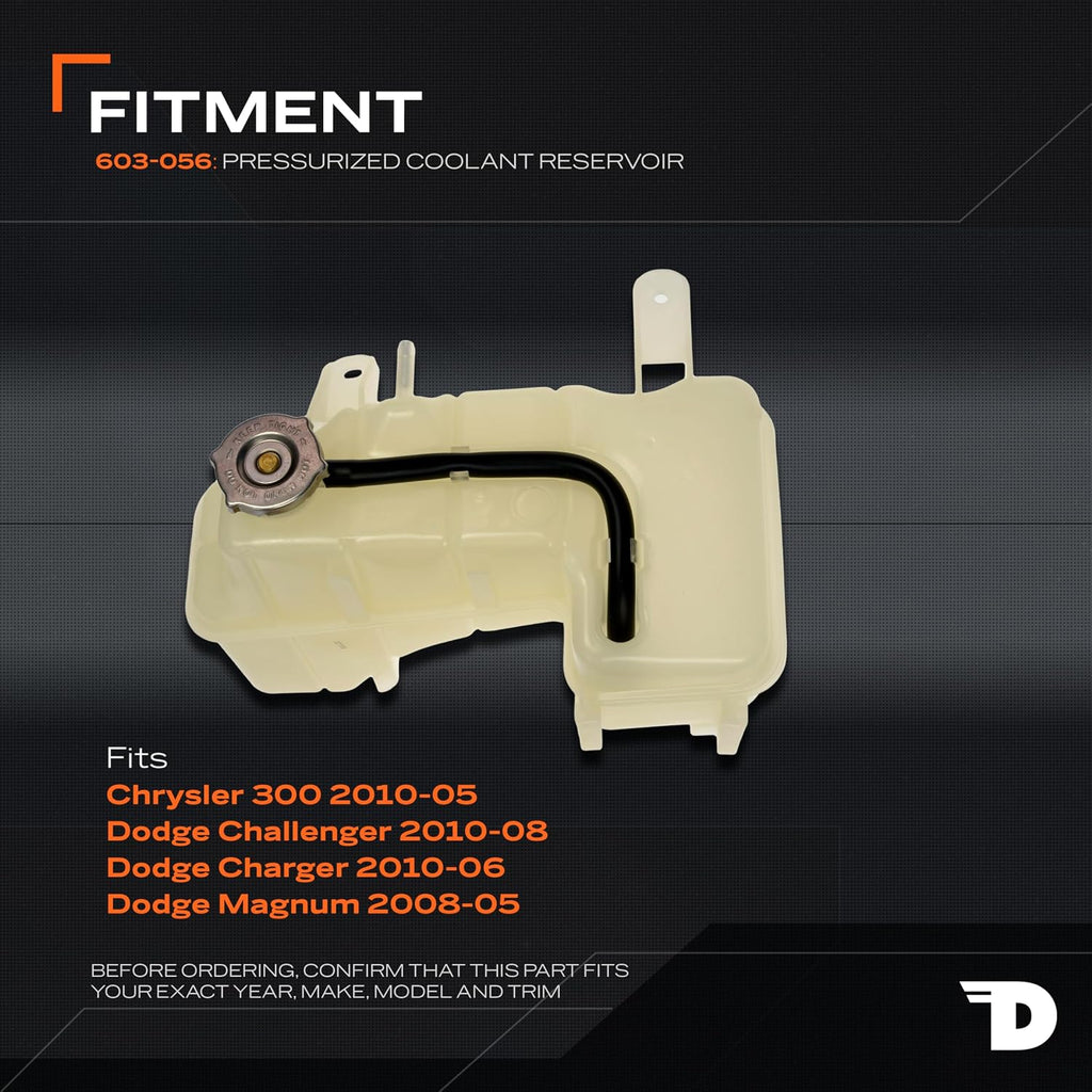 Dorman 603-056 Front Pressurized Coolant Reservoir with Cap Compatible with Select Chrysler / Dodge Models