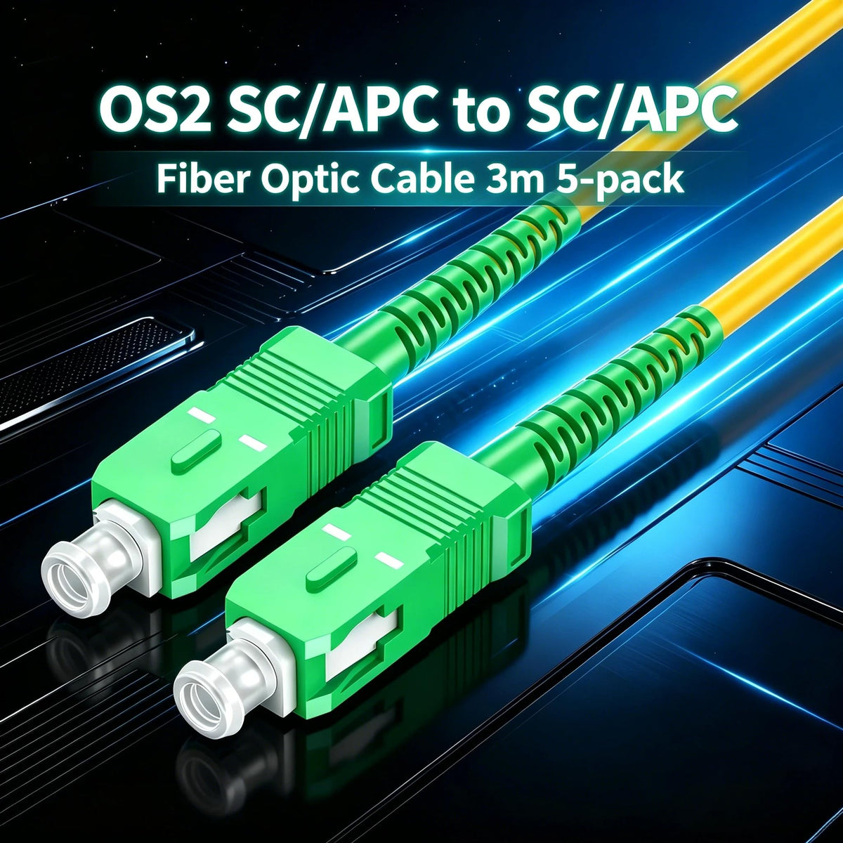SC/APC to SC/APC OS2 Single Mode Fiber Optic Cord 3m/10ft 5-Pack