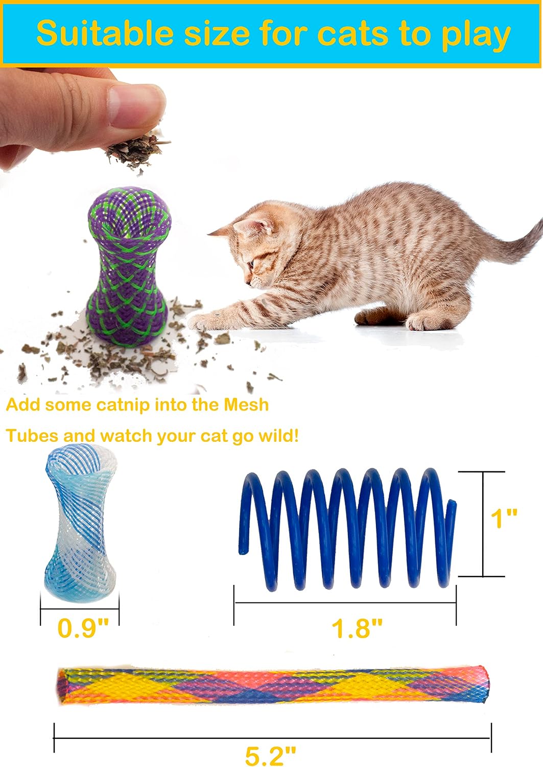 Cat Toys 50 Pcs for Indoor Cats,Interactive Door Hanging Mice Feather Toy Cat Spring Toy Cat Wand Catnip Crinkle