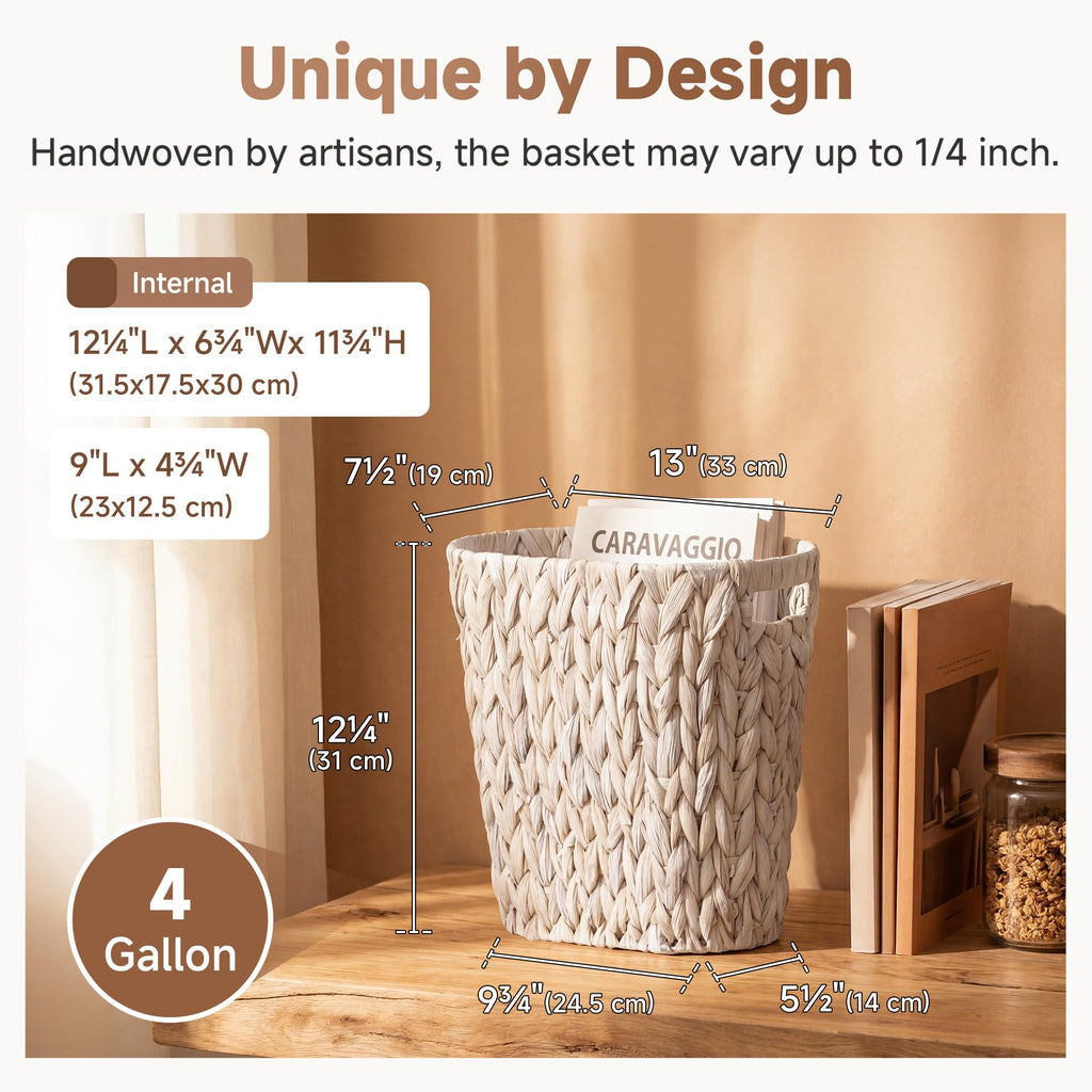 Bathroom Garbage Can, Wicker Waste Basket for Bathroom, White