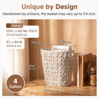 Bathroom Garbage Can, Wicker Waste Basket for Bathroom, White