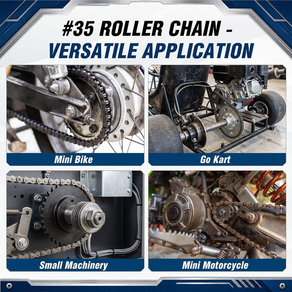 #35 Roller Chain x 10 FT + 2 Connecting Links-320 Links 3/8" Pitch