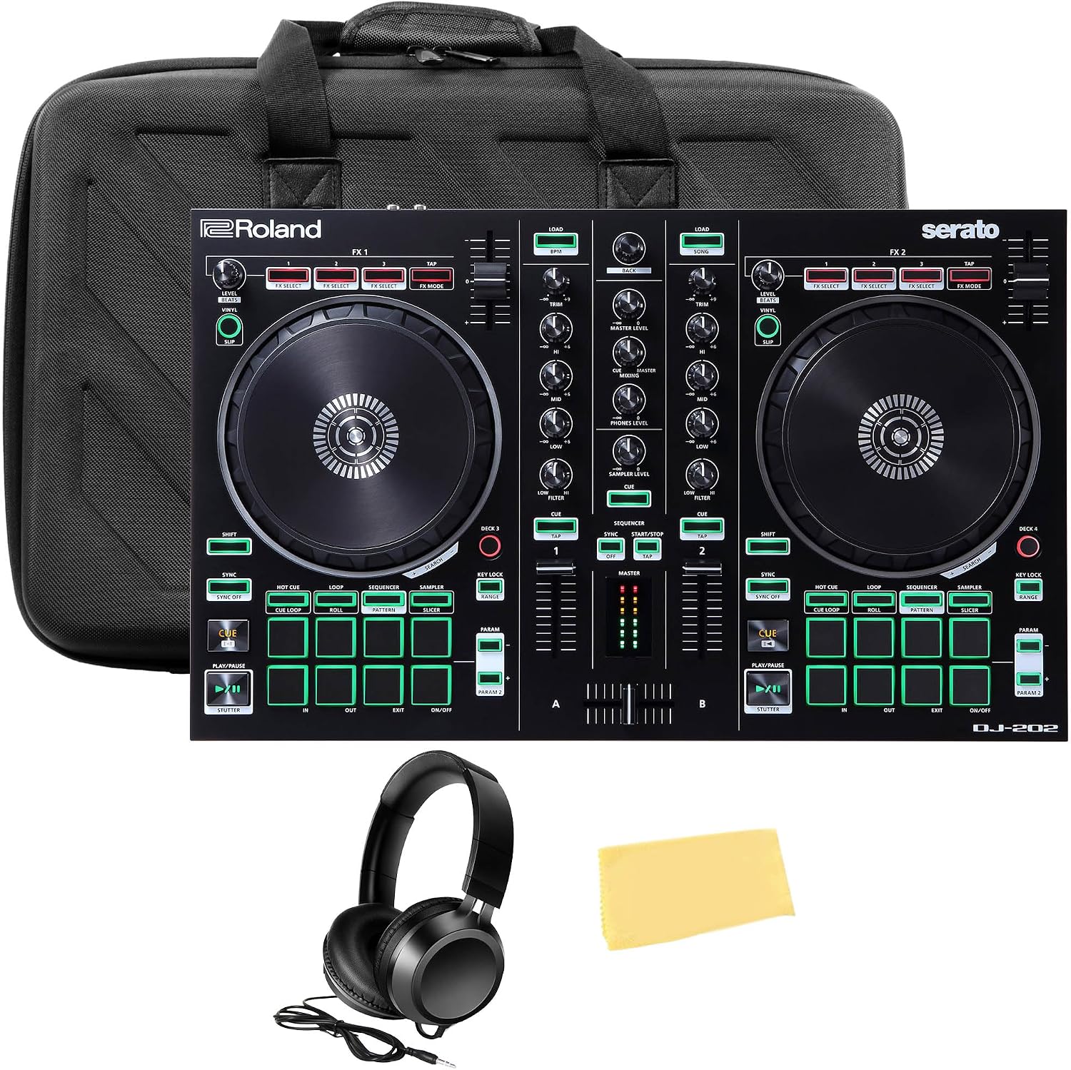 DJ-202 DJ Controller Bundle with Case, Headphones, and Austin Bazaar Polishing Cloth