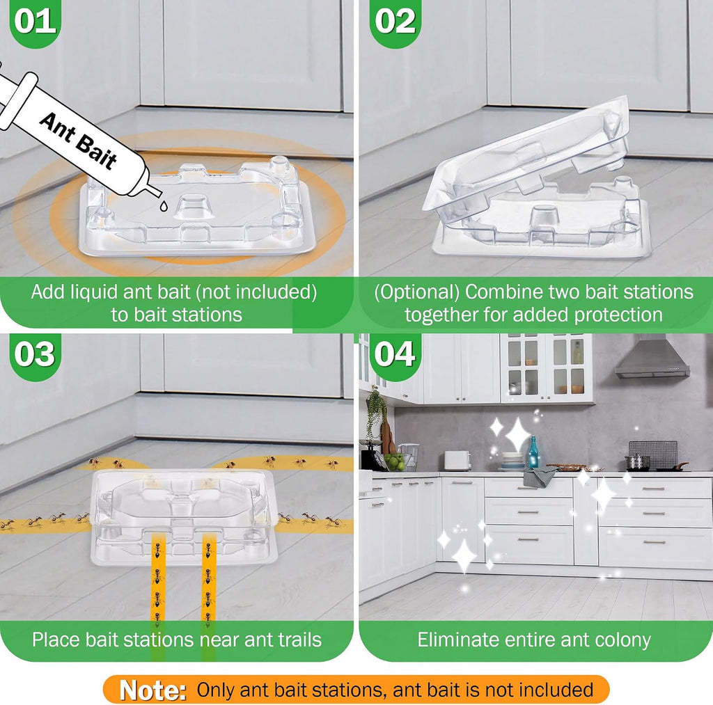 32 Pcs Ant Bait Stations Reusable (Bait NOT Included), Multi Surface Ant Killer Trap for Home, Control for Indoor and