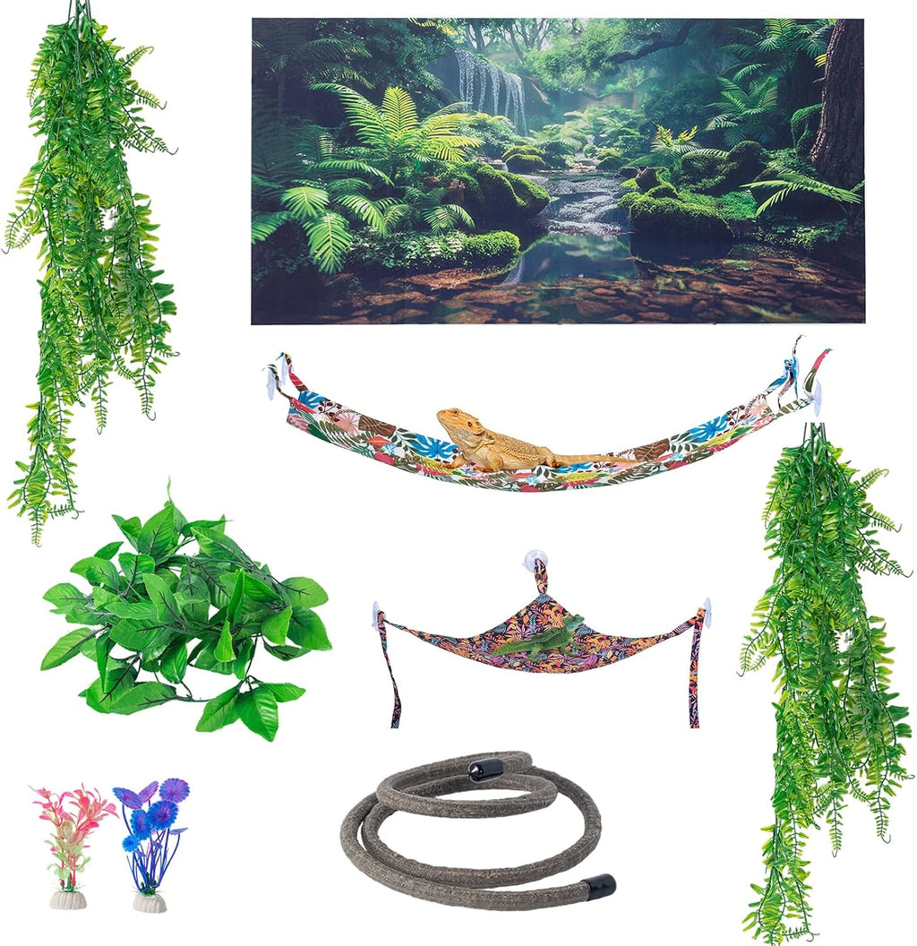 9 PCS Bearded Dragon Tank Accessories with Plastic Reptile Plants