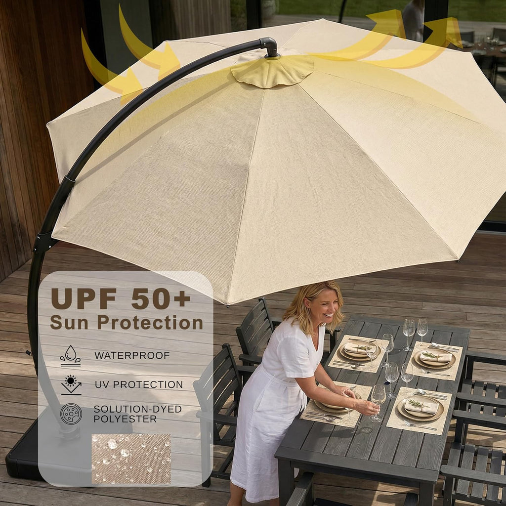 11ft Offset Cantilever Patio Umbrella with Base Included, Large Round Aluminum Outdoor Umbrella, 360° Rotation &