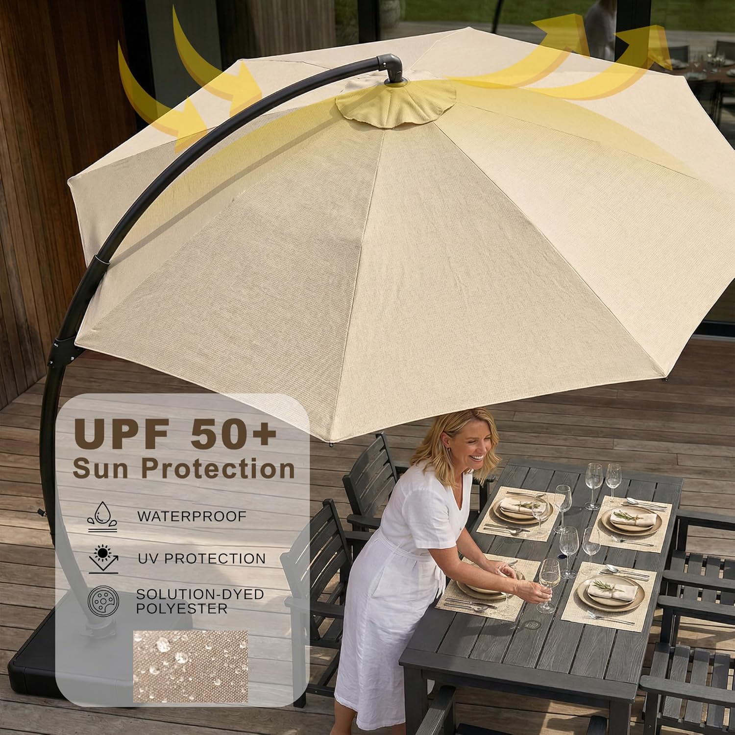 11ft Offset Cantilever Patio Umbrella with Base Included, Large Round Aluminum Outdoor Umbrella, 360° Rotation &