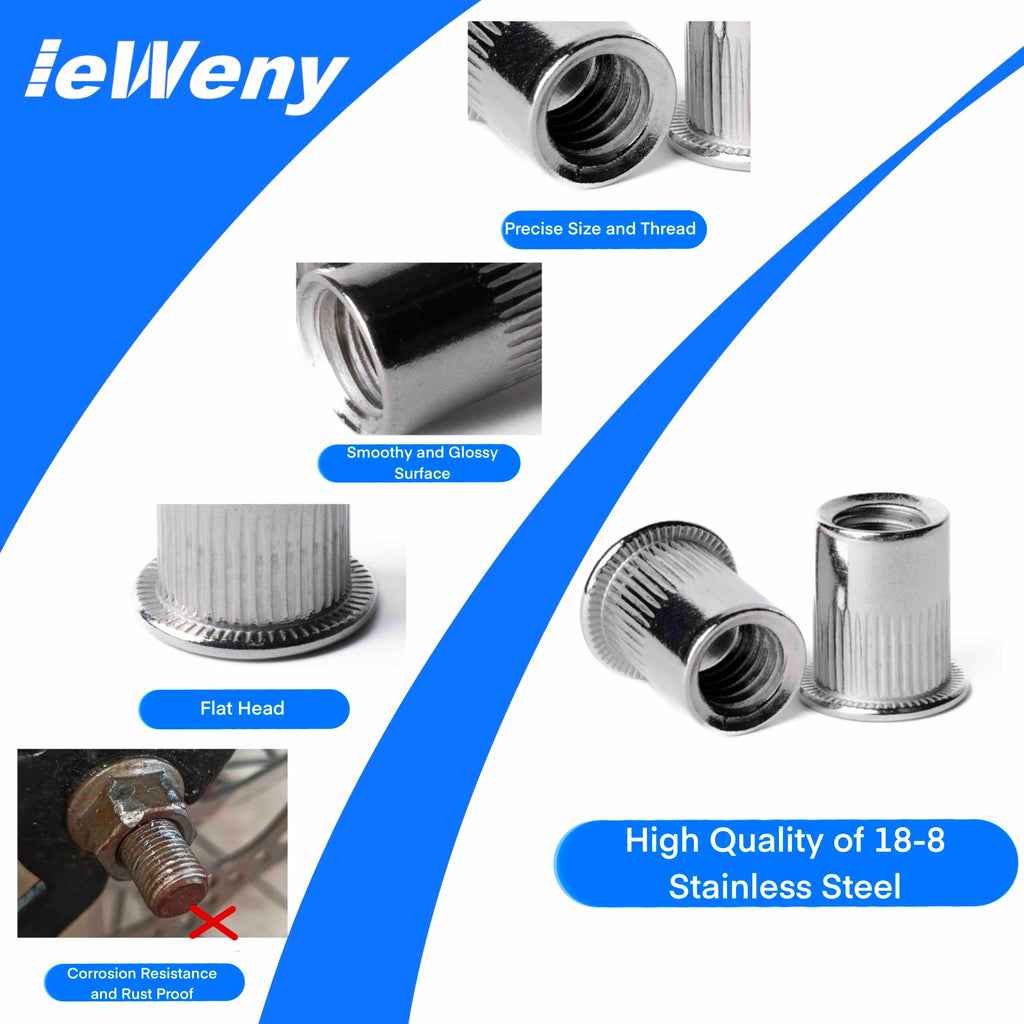 3/8 Rivet Nut, 30 Pcs 304 Stainless Steel Flat Head Threaded Insert Rivnuts