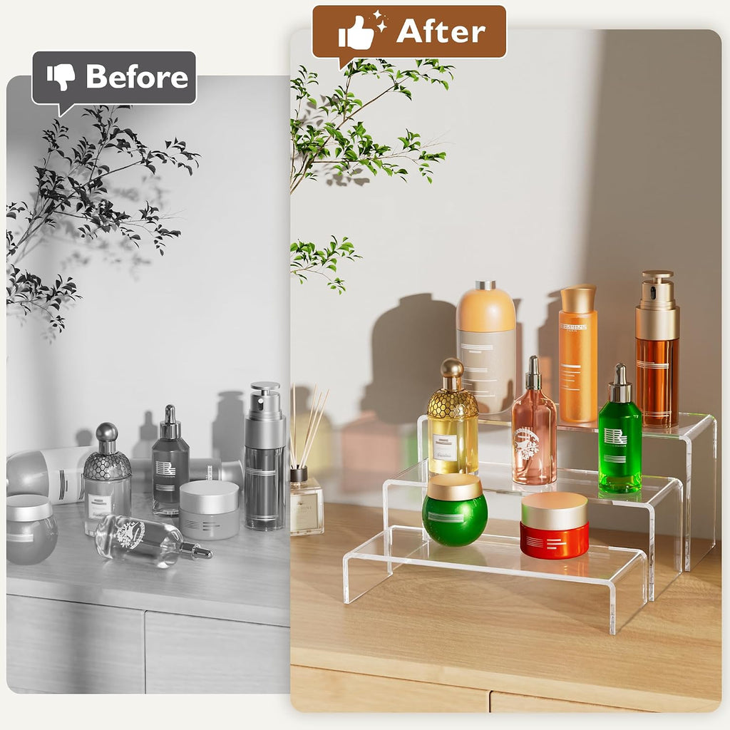 Large Acrylic Display Risers, 2 Set - 6 Pack (12”L~11.6”L~11.2”L) Collectibles Display Shelf, Acrylic Risers Display