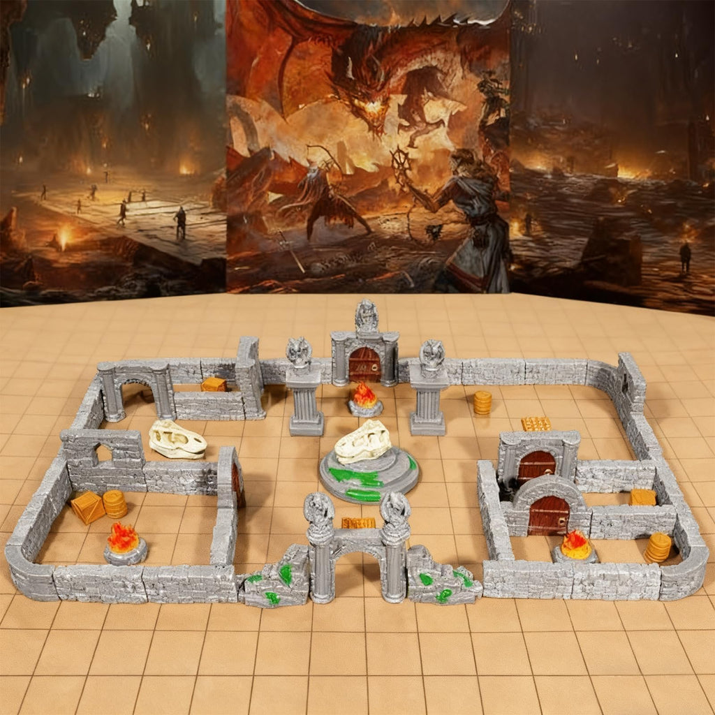 60 Pcs Modular Dungeon Walls,28mm Miniature RPG Terrain