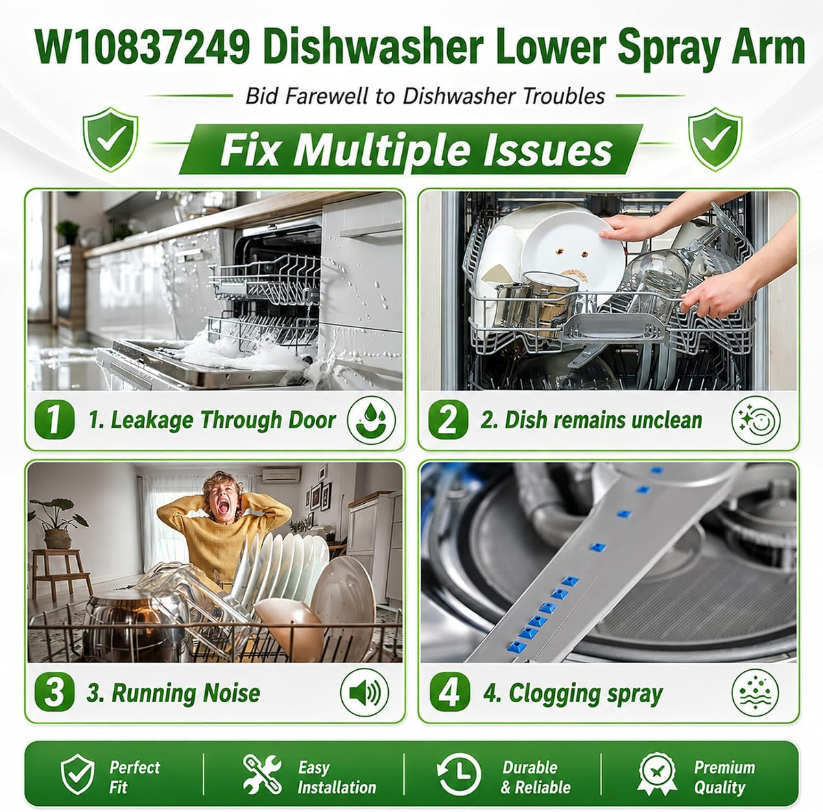 W10837249 Dishwasher Lower Spray Arm Replacement for Whirlpool Dishwasher