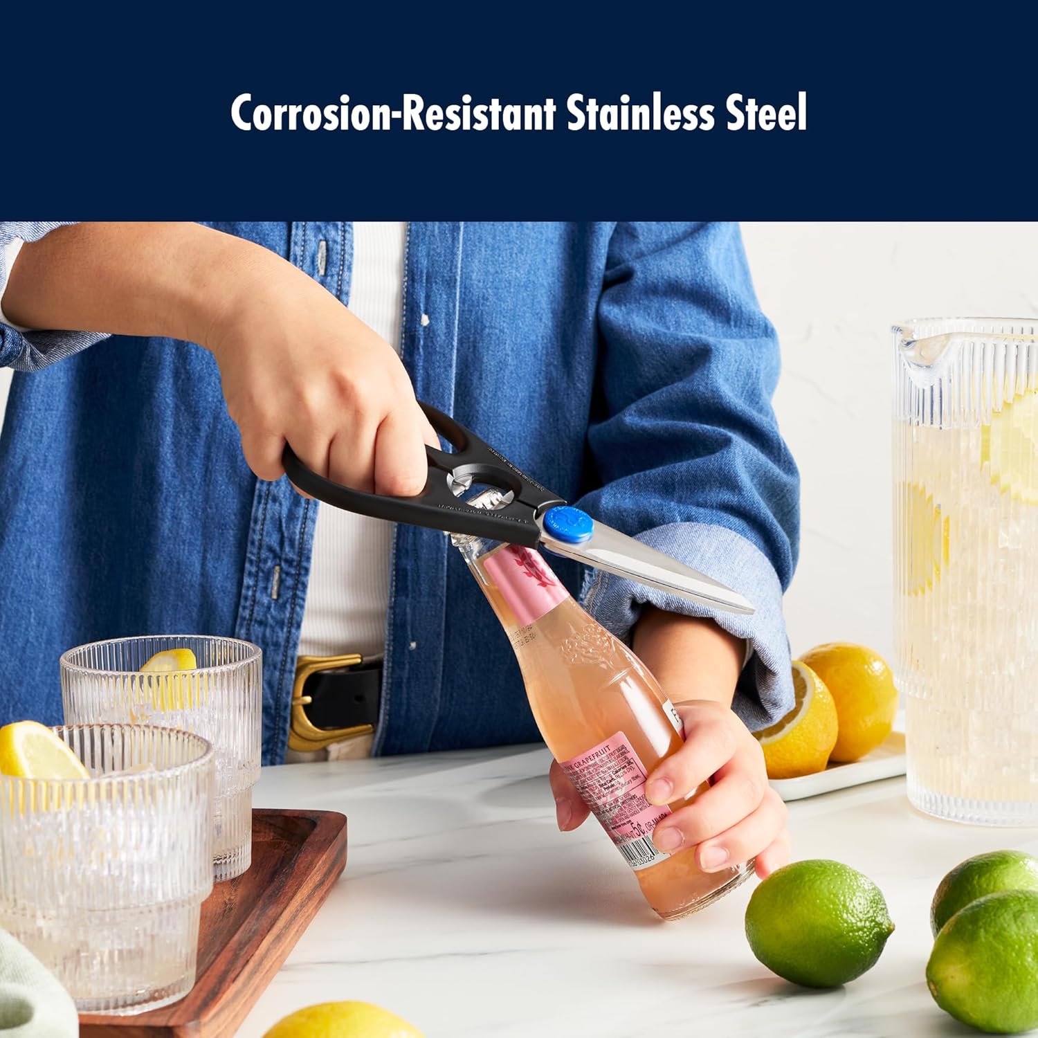 Kitchen Shears, Made in Japan, Kitchen Scissors, Multi-Purpose Scissors with Stainless Steel Blades, Built-In Bottle