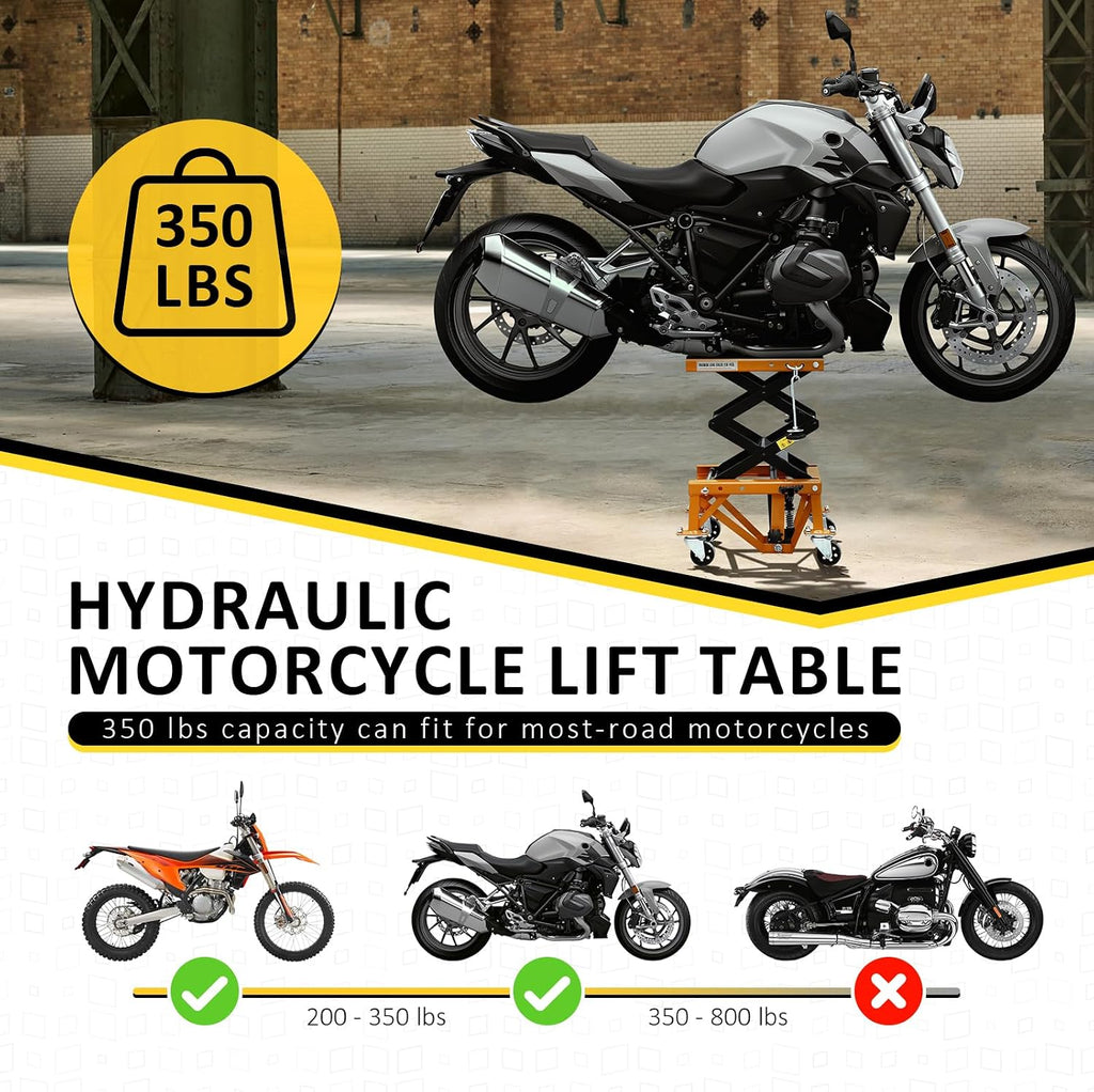 Hydraulic Motorcycle Lift Table, 350 LBS Heavy Duty Ultra-Stable Motorcycle Scissor Jack Stand Fit for Motorcycle