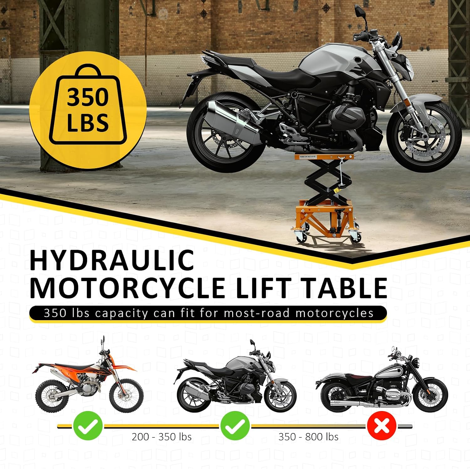 Hydraulic Motorcycle Lift Table, 350 LBS Heavy Duty Ultra-Stable Motorcycle Scissor Jack Stand Fit for Motorcycle