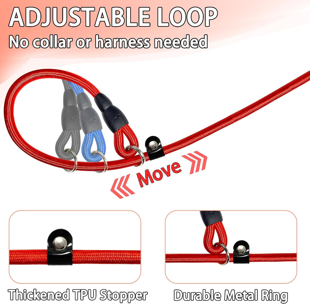 3-Pack 10mm Woven Nylon Dog Slip Leashes, 4.6FT, Red Black Blue