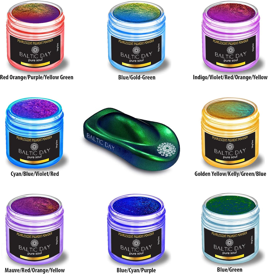 Chameleon Mica Powder, 8 Jars of Color Shift Mica Set - Epoxy Resin Color Pigment - Chameleon Powder Glitter
