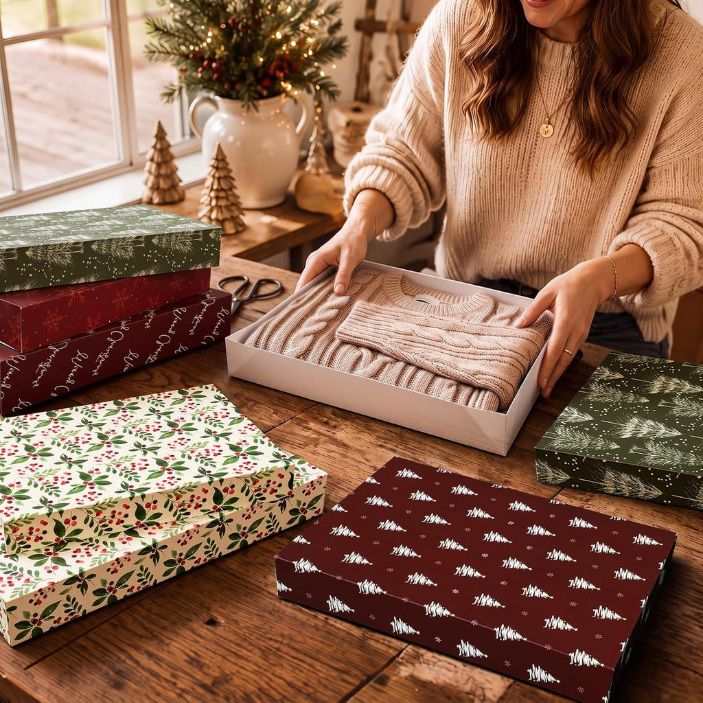 12 Pcs Burgundy Christmas Gift Boxes with Lids for Presents
