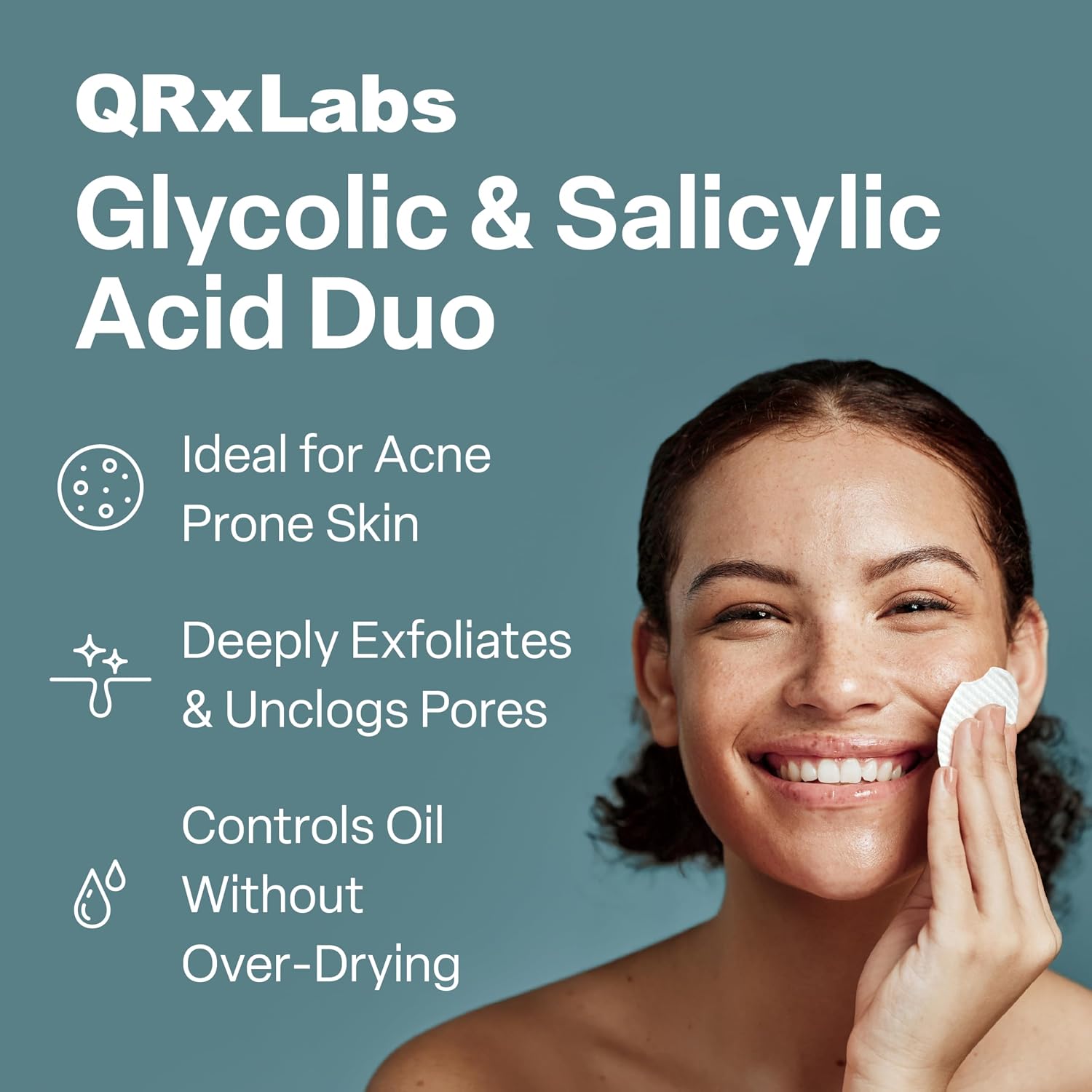 Salicylic & Glycolic Acid Acne Clearing Pads - 2% Salicylic & 10% Glycolic Acid - Exfoliating Pads for Acne, Bacne