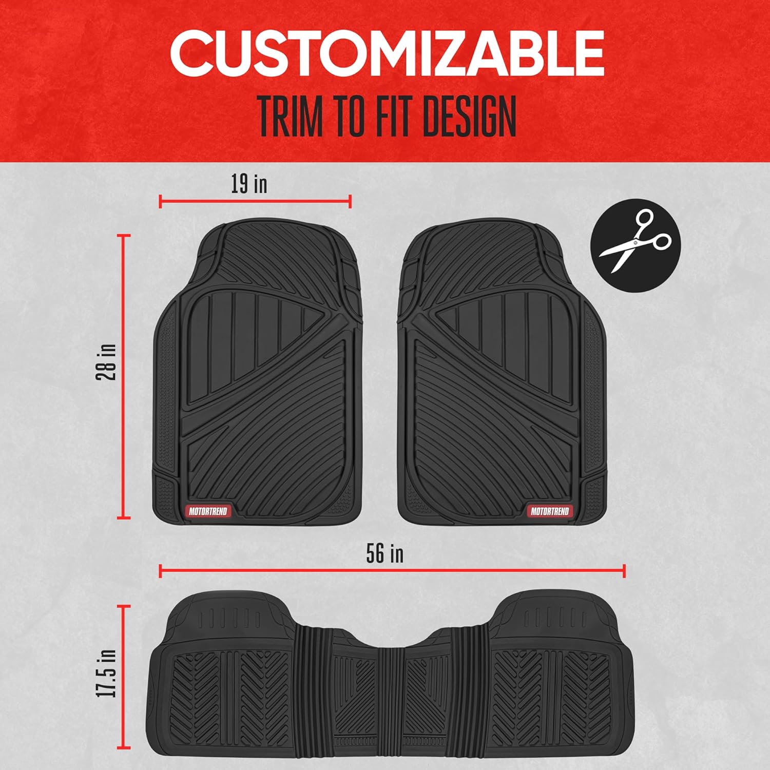FlexTough Performance All Weather Rubber Car Floor Mats - 3 Piece Floor Mats Automotive Liners for Cars Truck SUV