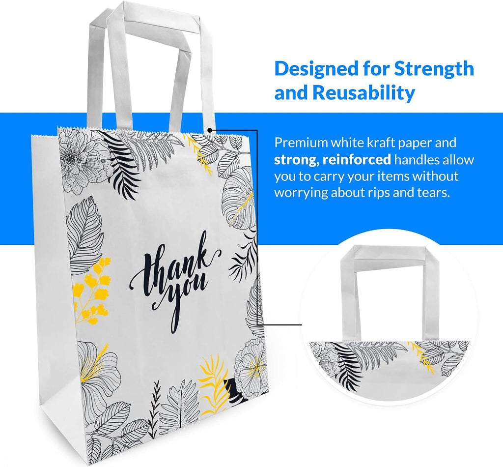 Thank You Paper Bags with Handles (110 Bulk) White