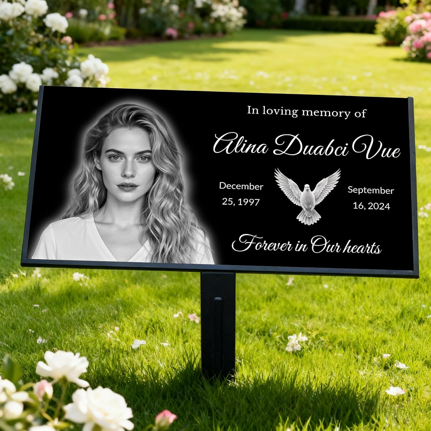 Your Brand Custom Flat Grave Markers for Humans, Black Granite Cemetery Memorial Plaque, Laser Engraved Outdoor