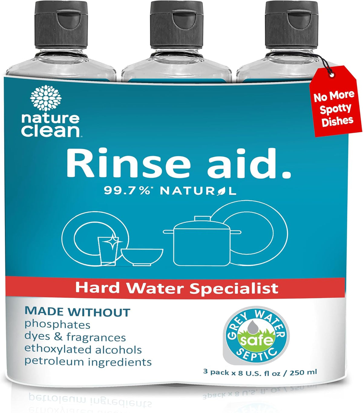 Dishwasher Rinse Aid Cleaner Non-Toxic Unscented 8oz (3 Pack)